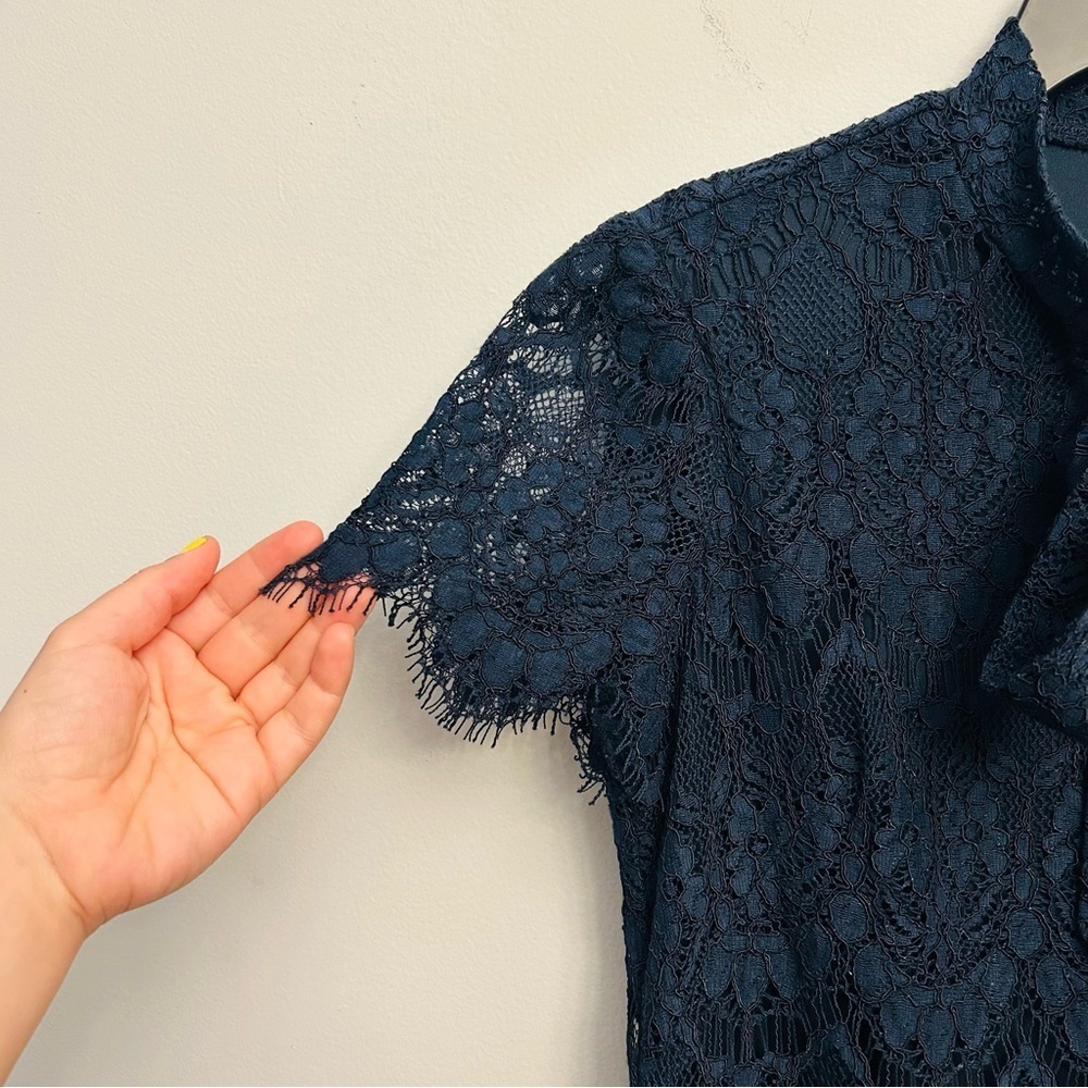 Betsey Johnson Navy Blue Lace Dress Tie Neck Size 0 - Picture 6 of 15